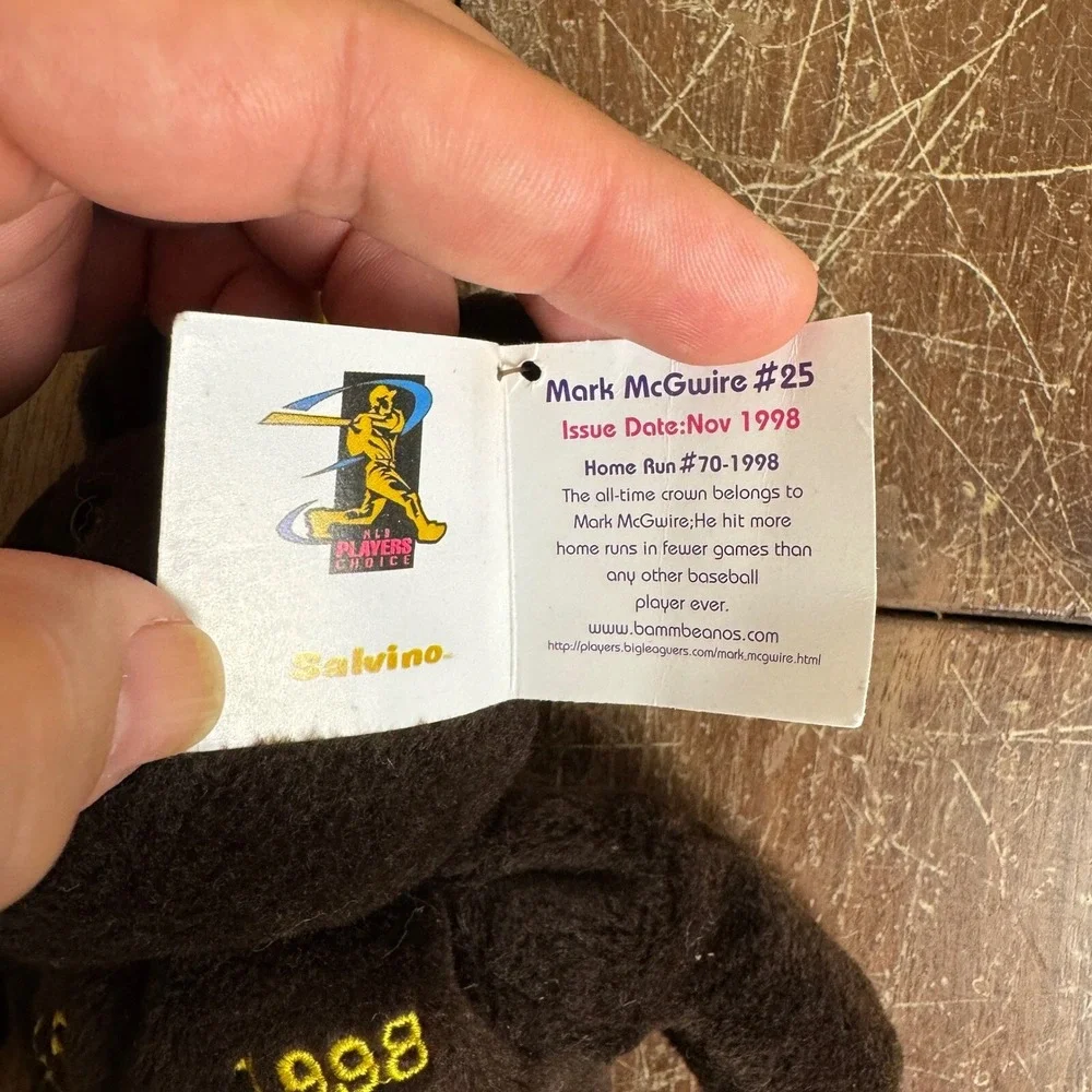 Salvino's Bamm Beano's Mark McGwire‎ Plush Bear 1998 Home Run #70 Collectible